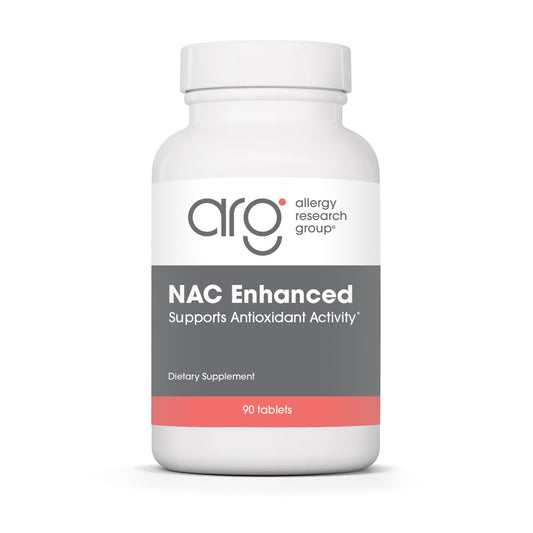 NAC Enhanced Supplement bottle label – Allergy Research Group, 90 count