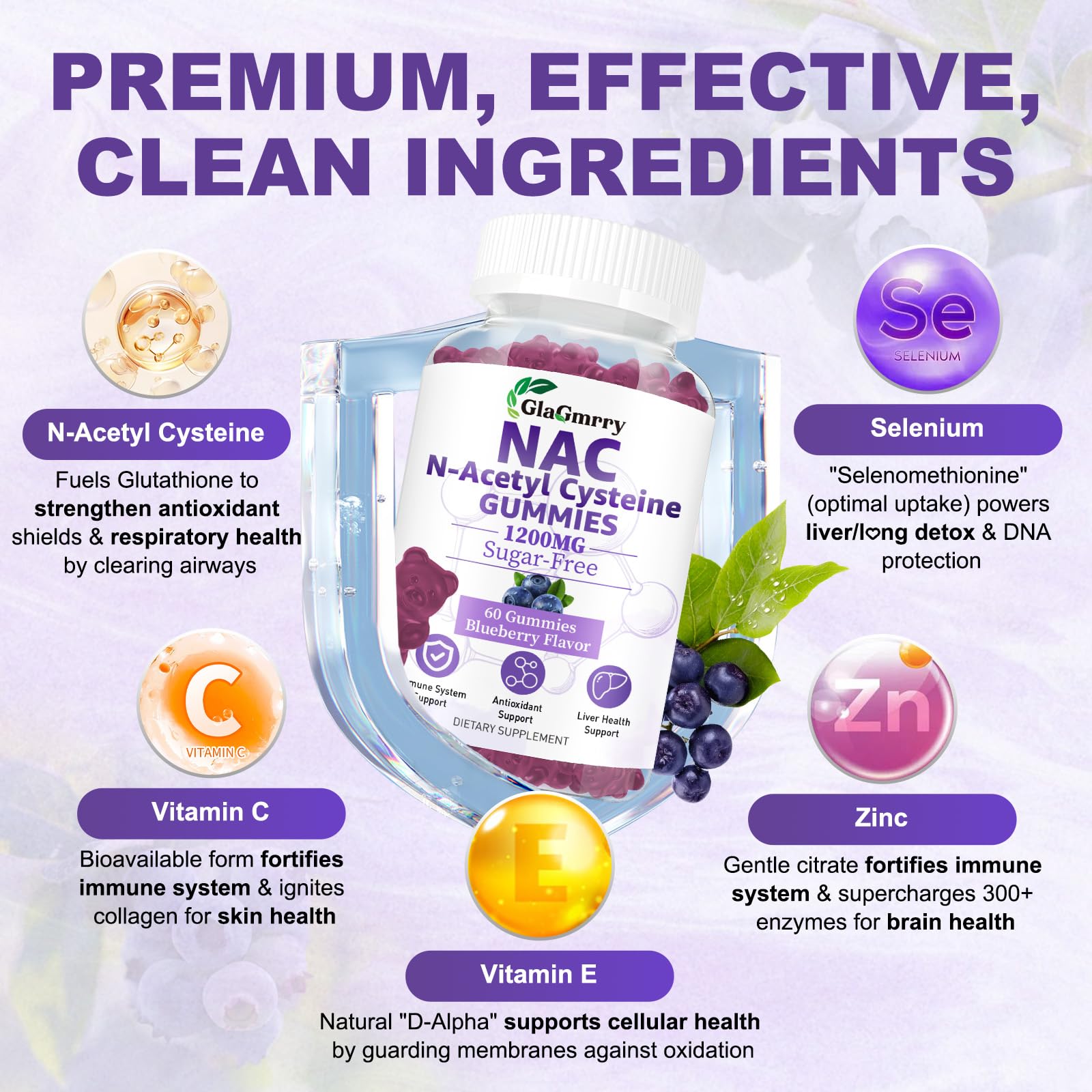 Kids-friendly NAC gummies package and serving size