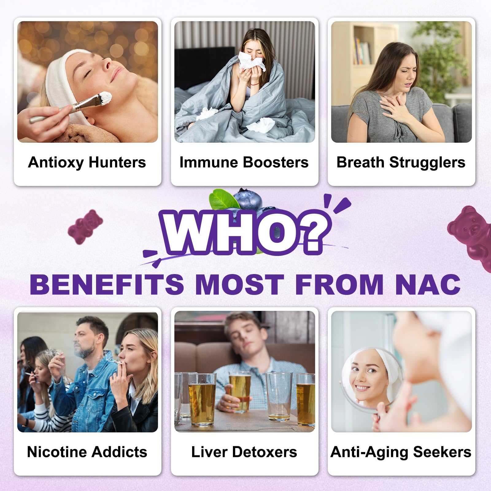 Serving suggestion showing two NAC gummies