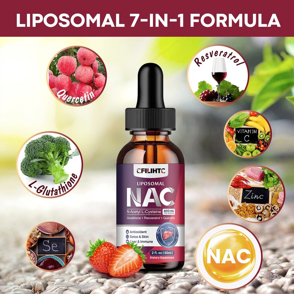 NAC liquid drops with glutathione, resveratrol, and zinc for immune support and detox