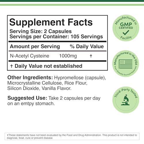 NAC N-Acetyl Cysteine 1000mg USA manufactured label