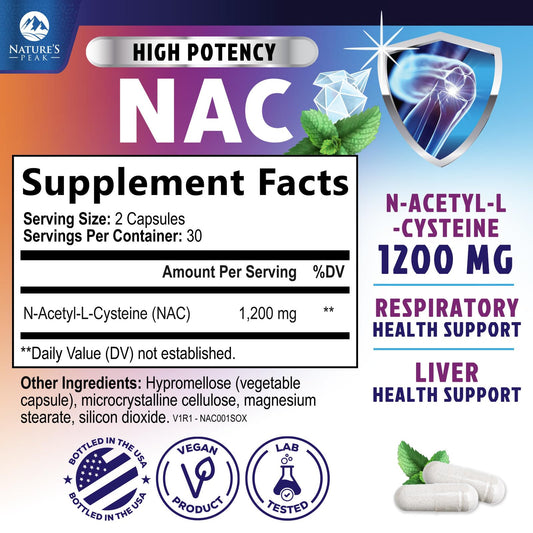 N-acetyl-L-cysteine 1200mg NAC USA 60 capsules image