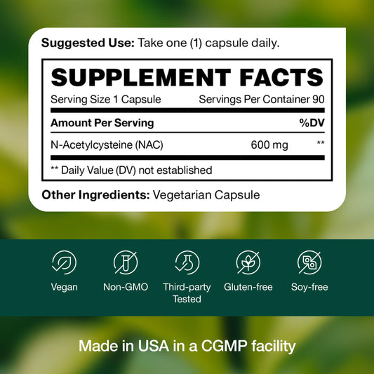 Vegan, gluten-free, non-GMO NAC capsules