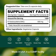 Vegan, gluten-free, non-GMO NAC capsules