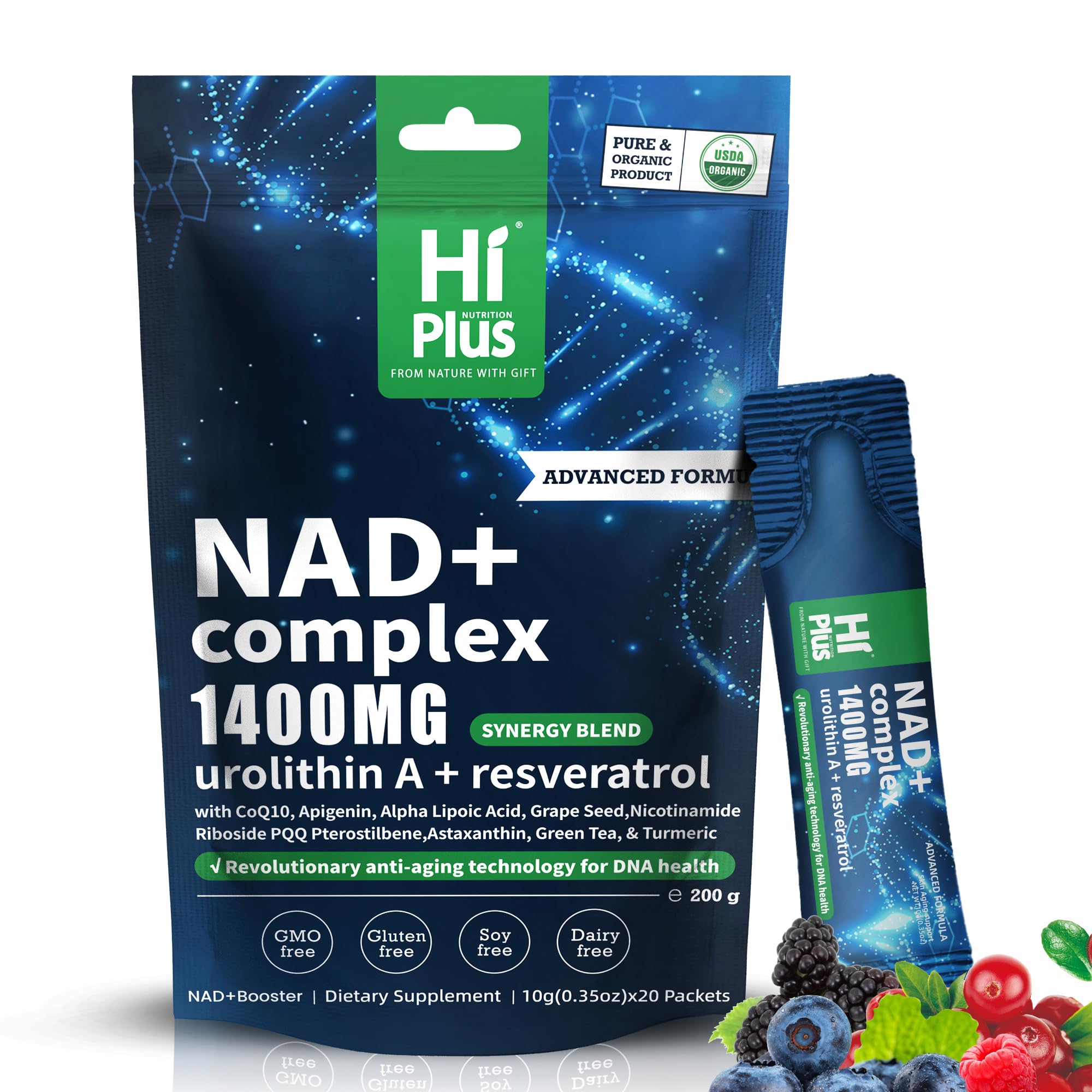NAD+ 1400mg liquid supplement bottle and packaging