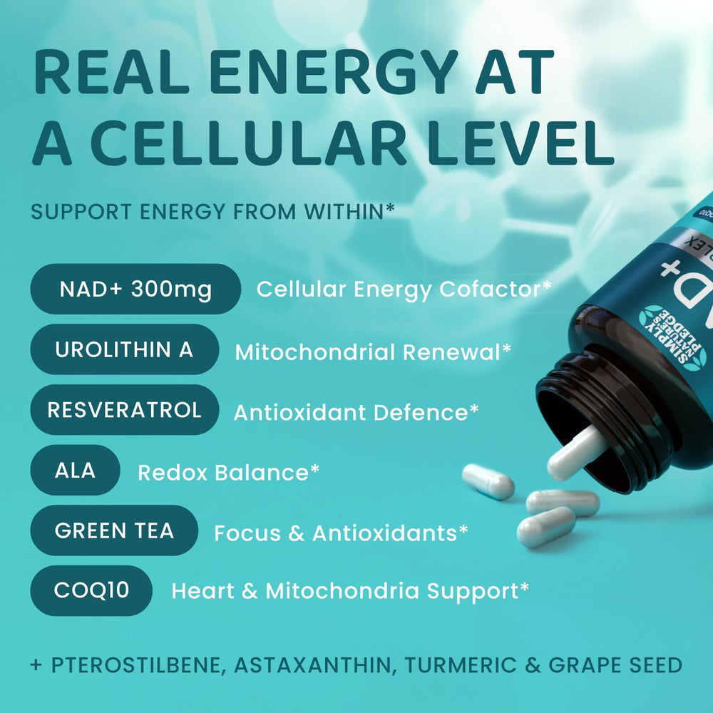 Close-up of label showing 300 mg Direct NAD+ per serving