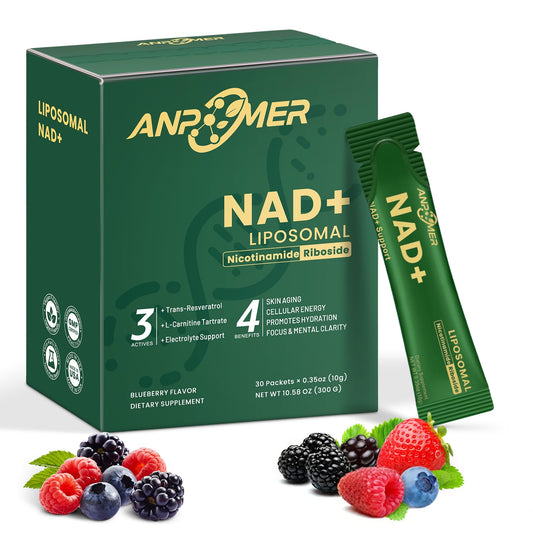 Bottle of NAD+ liposomal nicotinamide riboside 600mg with resveratrol and CoQ10