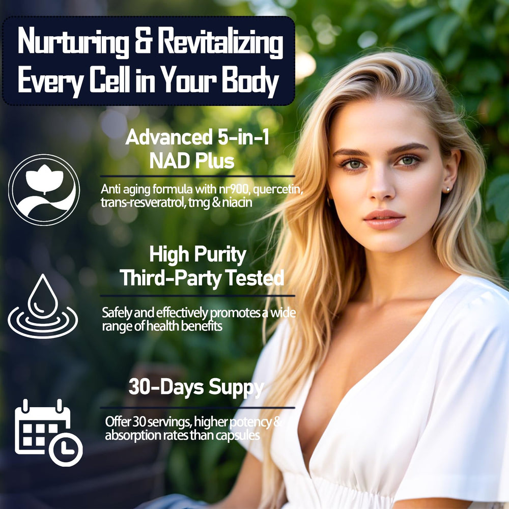 Close-up of NAD+ liquid supplement bottle with lemonade label