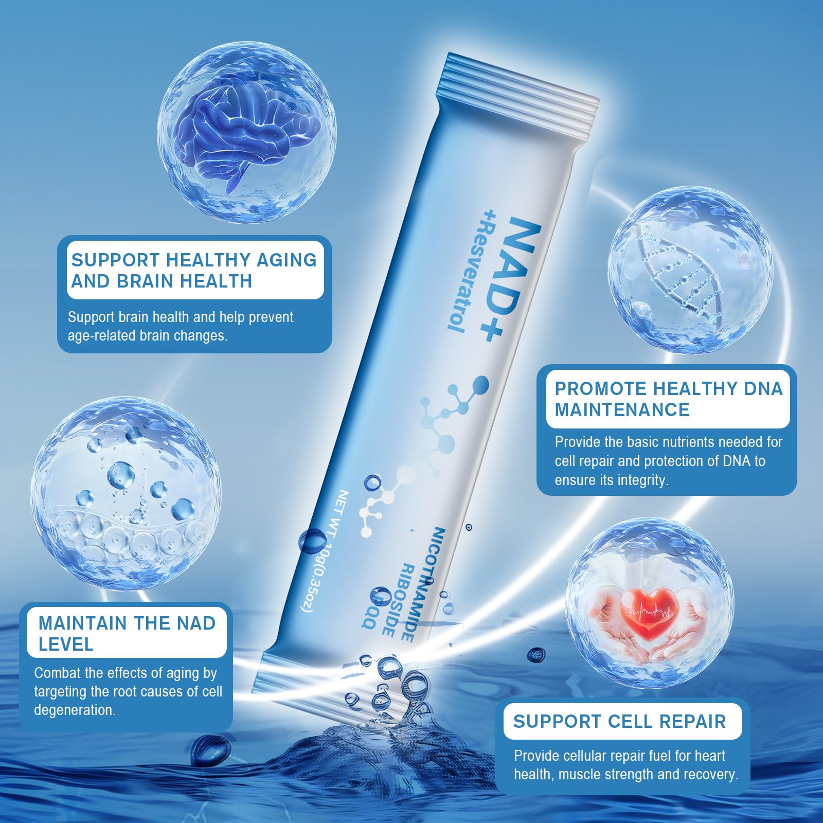 Close-up of pure organic ingredients for NAD+ liquid