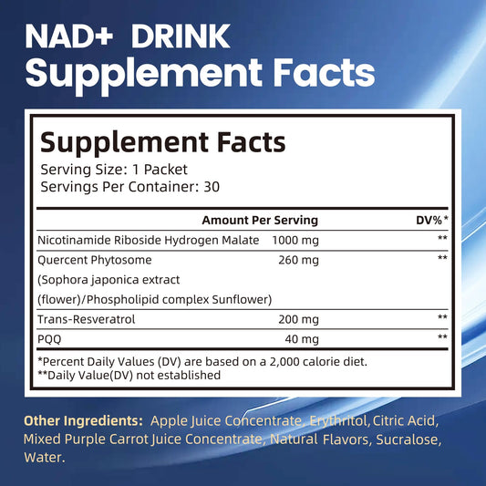 NAD Liquid Supplement 1500mg Berry bottle back with nutrition facts