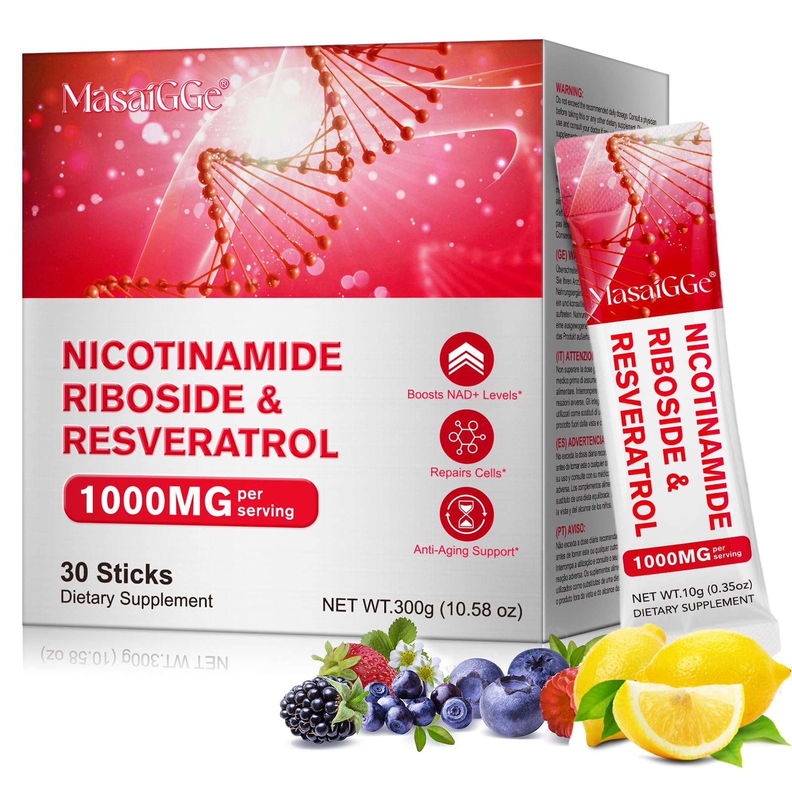 NAD+ Liquid Supplement sachets 1000mg per serving, 30-pack