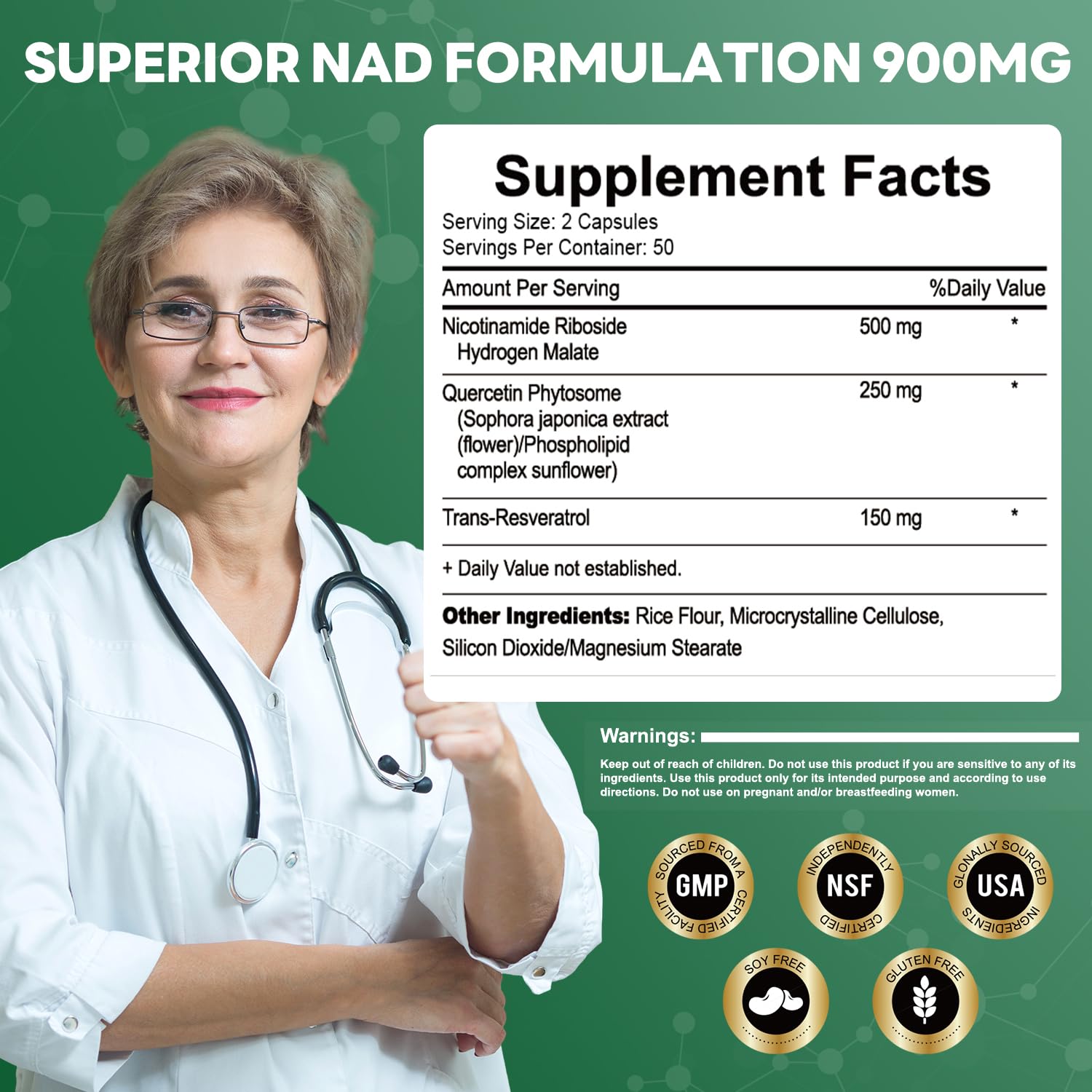 900mg NMN serving size label