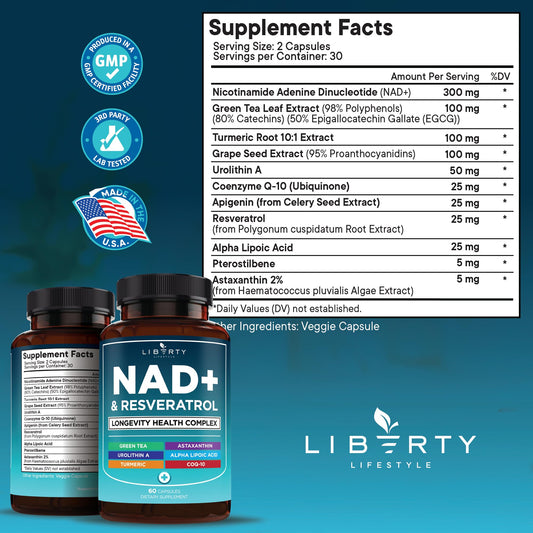 NAD+ supplement featuring Urolithin A ingredient