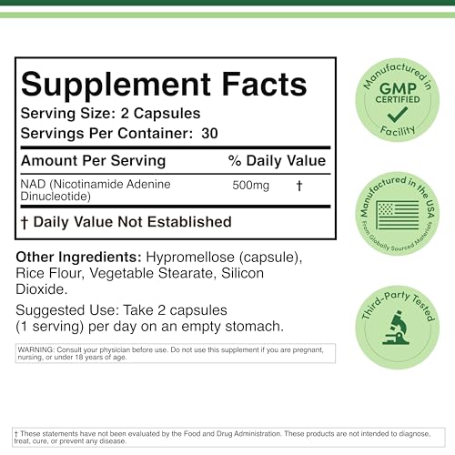 Close-up of NAD+ product label showing 95% purity