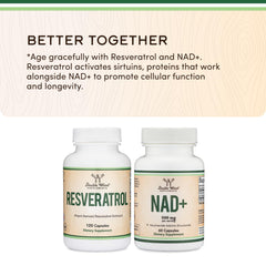 Vegan safe and Non-GMO icons on NAD+ product