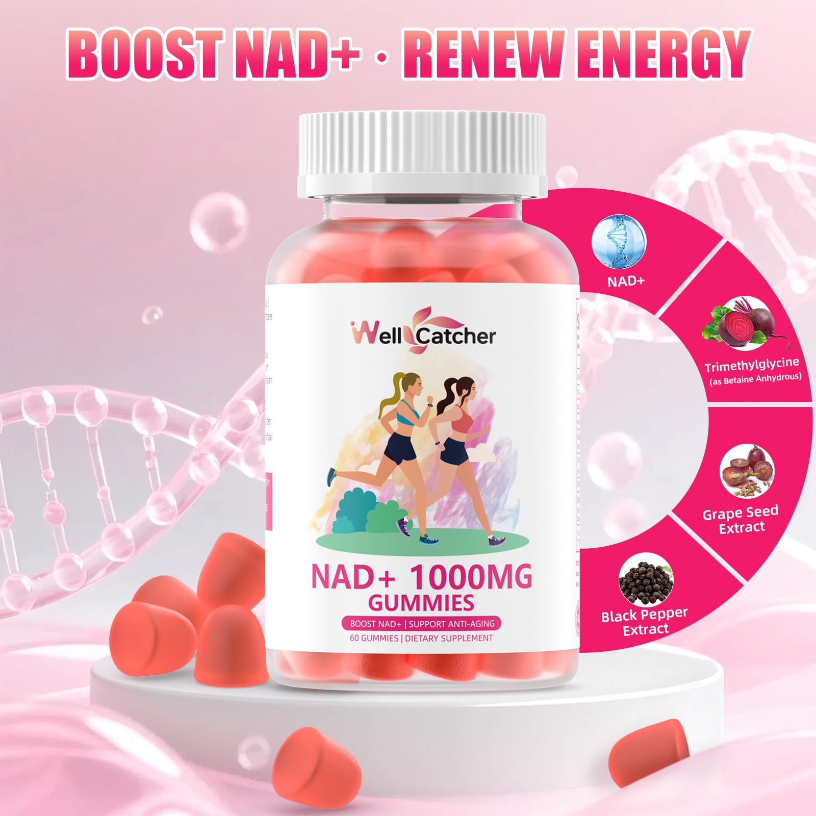 NAD+ Gummies peach flavor – dietary supplement badge