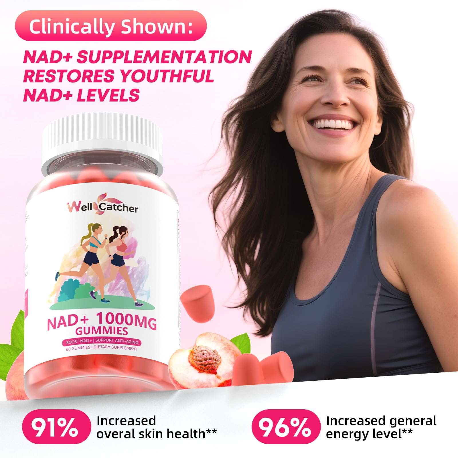 NAD+ Gummies peach flavor – nutrition facts panel