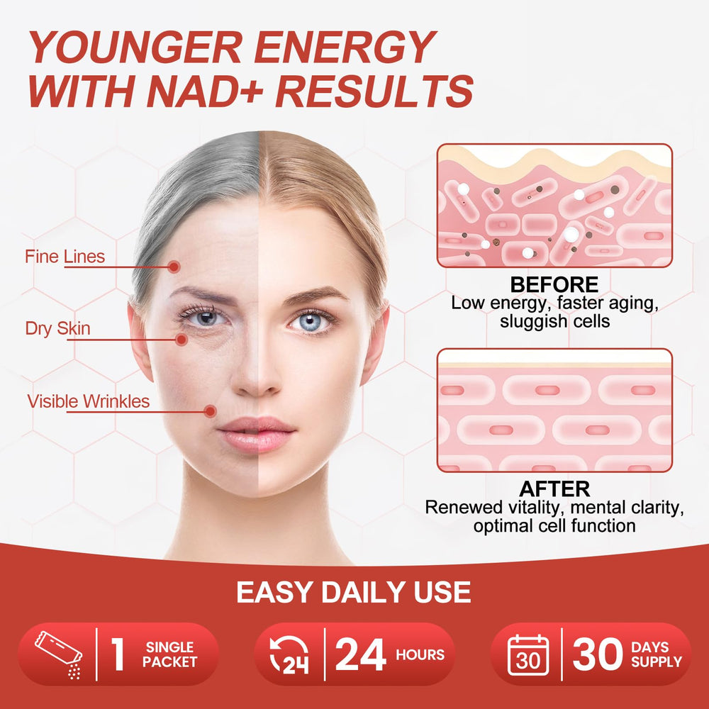 On-the-go berry flavor NAD+ liquid supplement packets