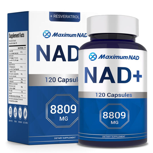 NAD+ supplement bottle with liposomal NAD and resveratrol, 120 capsules