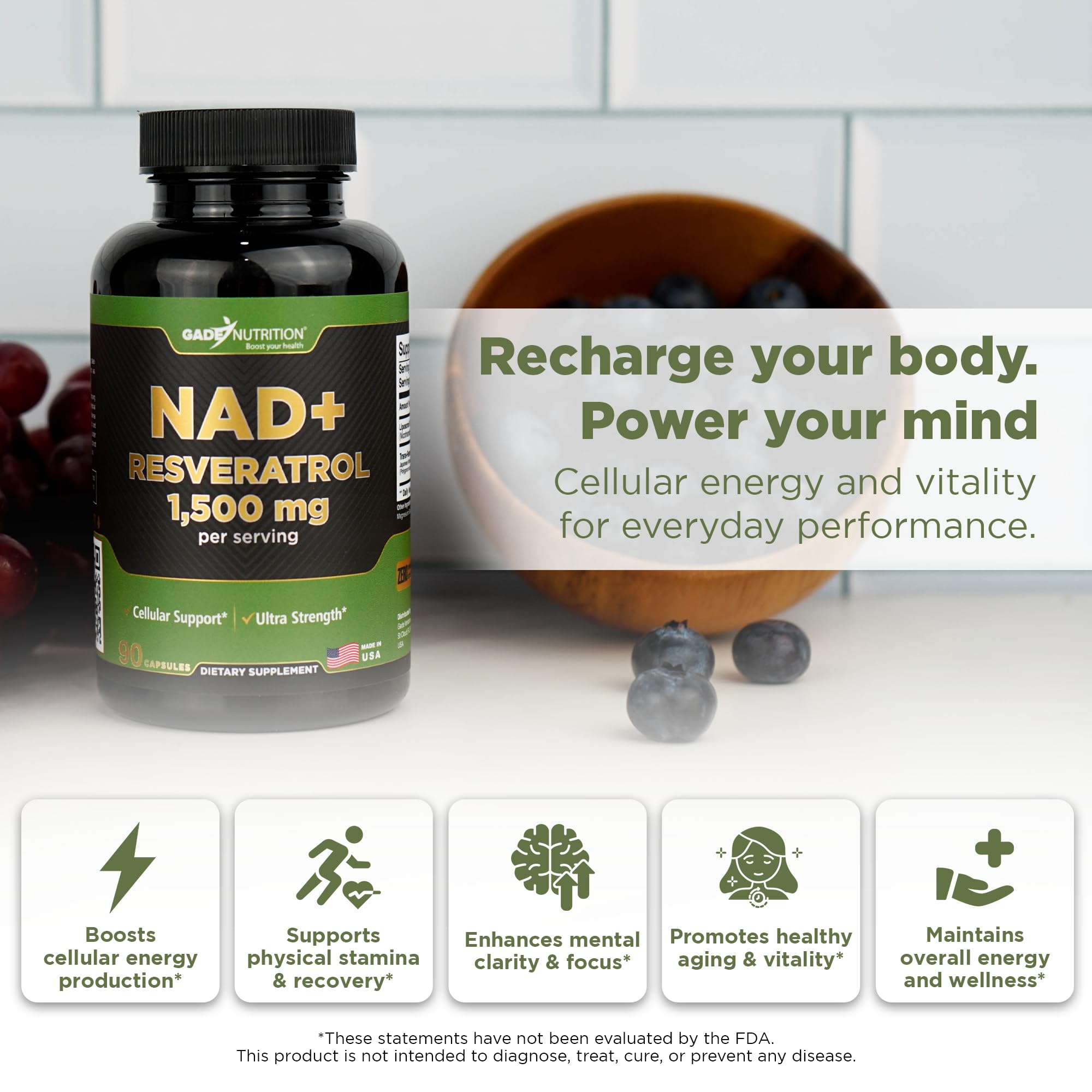 NAD+ and Resveratrol capsules close-up