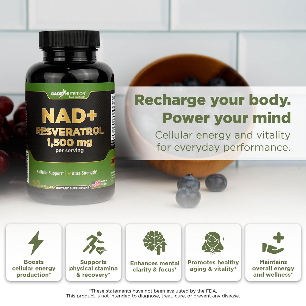 NAD+ and Resveratrol capsules close-up