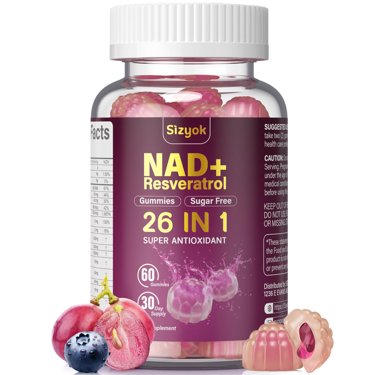 Bottle of NAD Resveratrol Gummies with 60 gummies