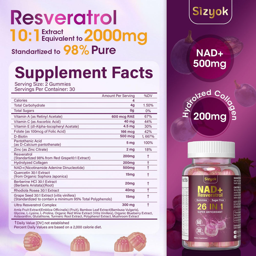 Hydrolyzed collagen, grape seed and D-biotin ingredients illustration