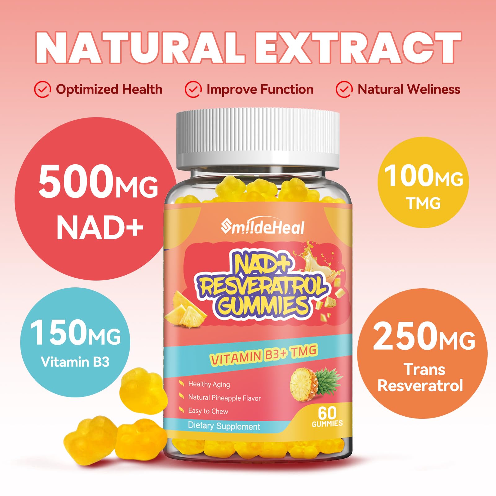 Ingredients label for NAD+ Resveratrol Gummies