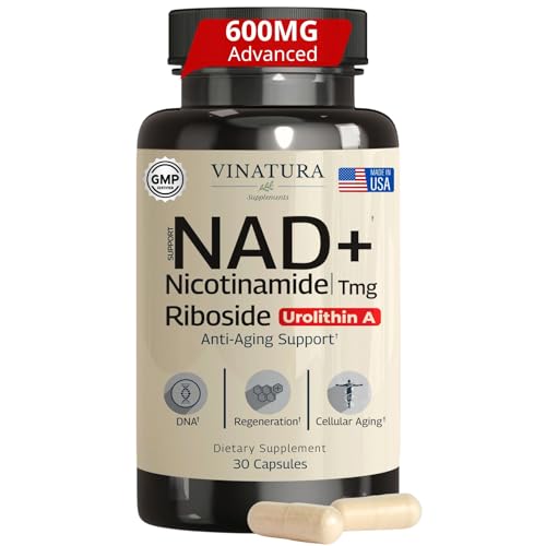 NAD+ supplement bottle on white background
