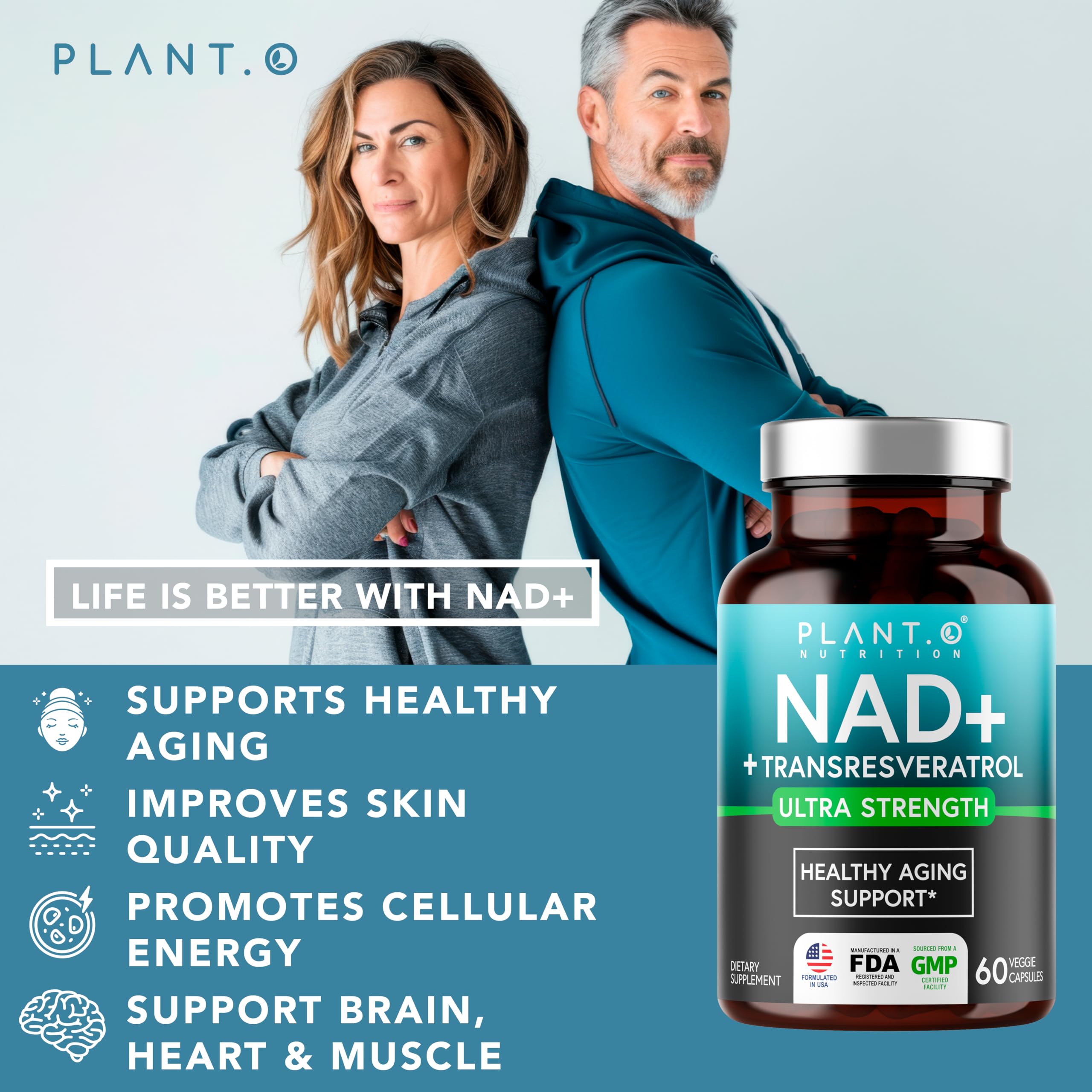 Back label of NAD supplement bottle with ingredients and dosage information