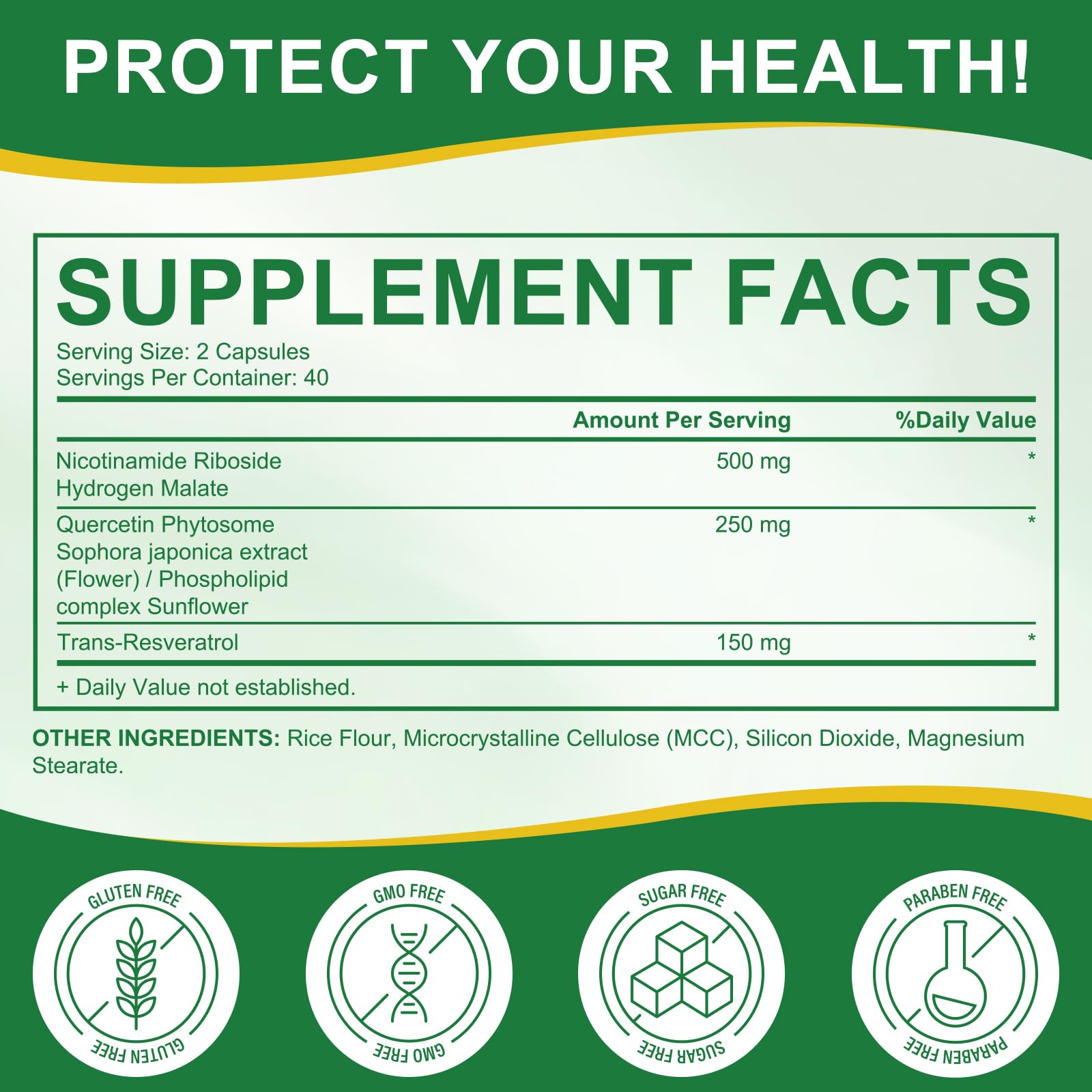 Close-up of 900 mg NAD per serving on bottle label