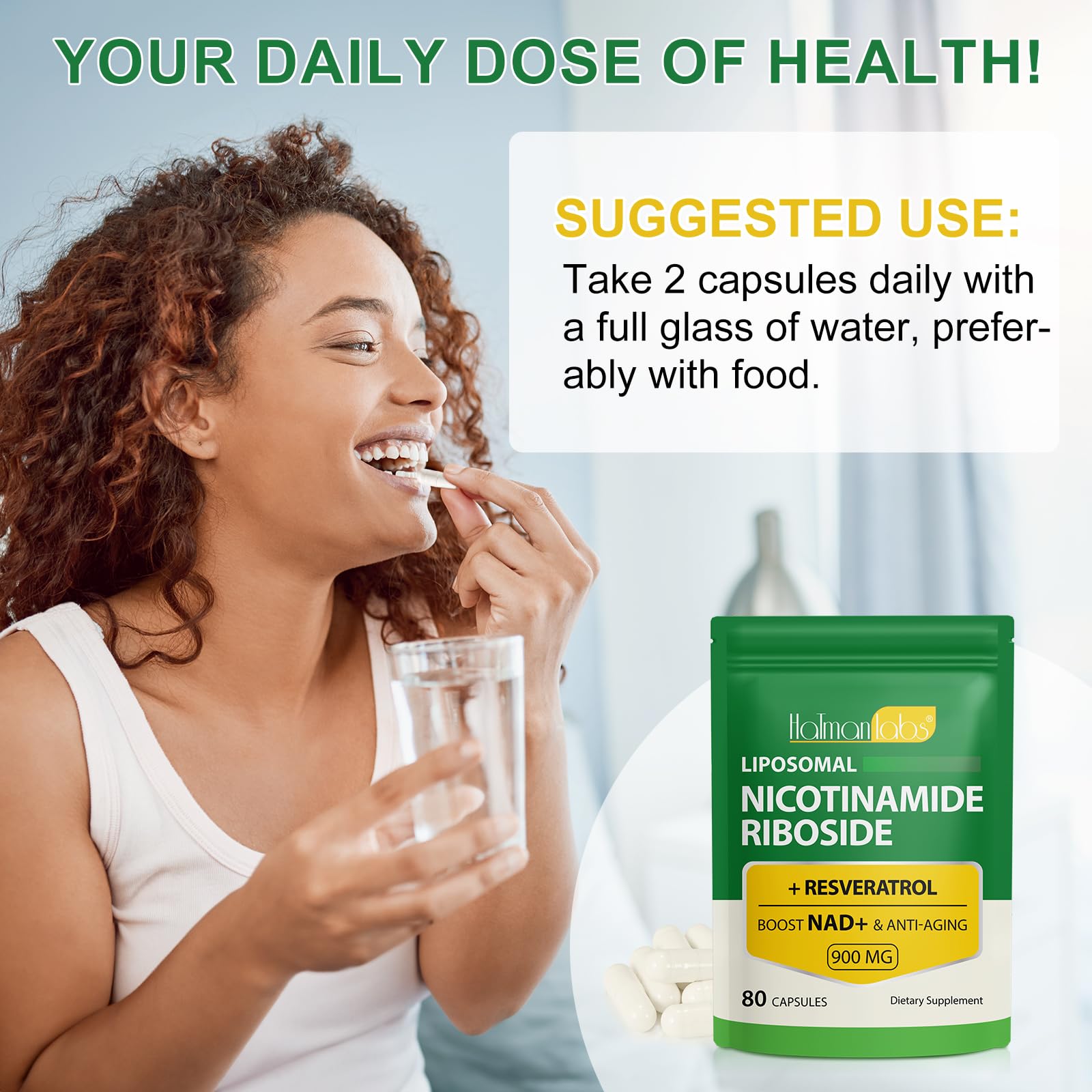 NAD Resveratrol 900 mg organic supplement concept image