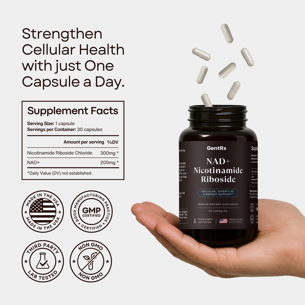 Back label with ingredients of NAD+ & NR supplement