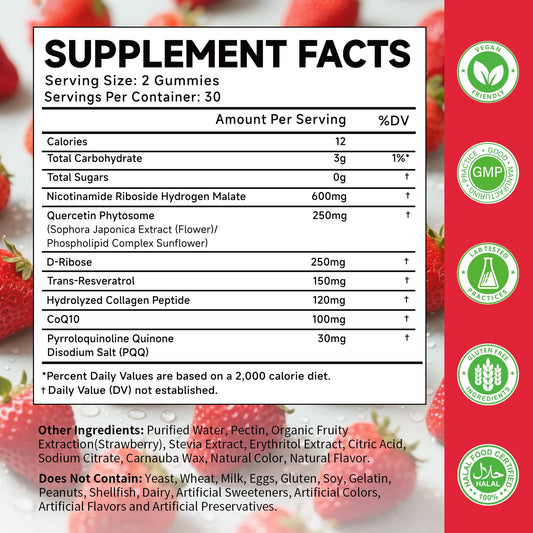 Serving of NAD+ gummies for energy and aging support