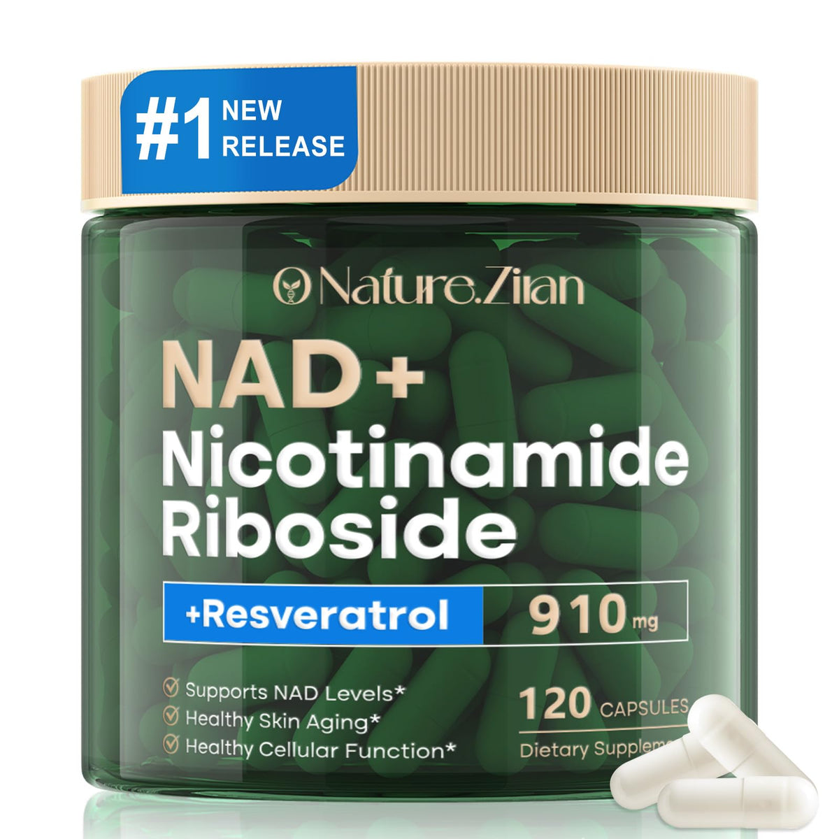NAD+ supplement bottle with liposomal nicotinamide riboside 910 mg