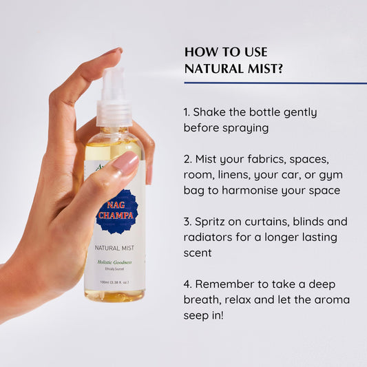 Close-up of Nag Champa Natural Mist label