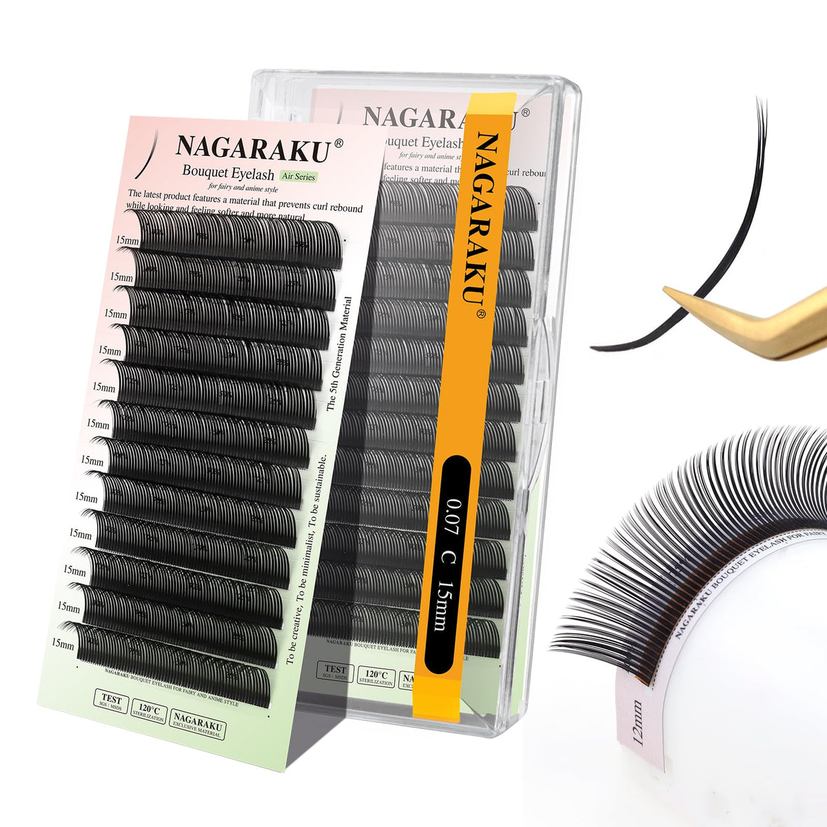 Nagaraku Bouquet lashes close-up showing 5D flower clusters for voluminous texture.