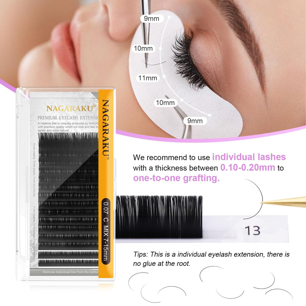 NAGARAKU eyelash extensions D curl for dramatic yet natural curvature.