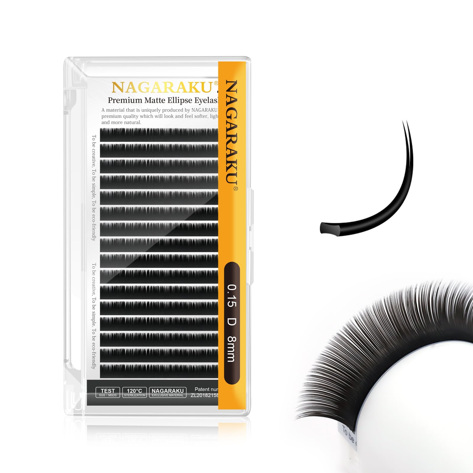NAGARAKU flat ellipse lashes in tray, front view for quick application.