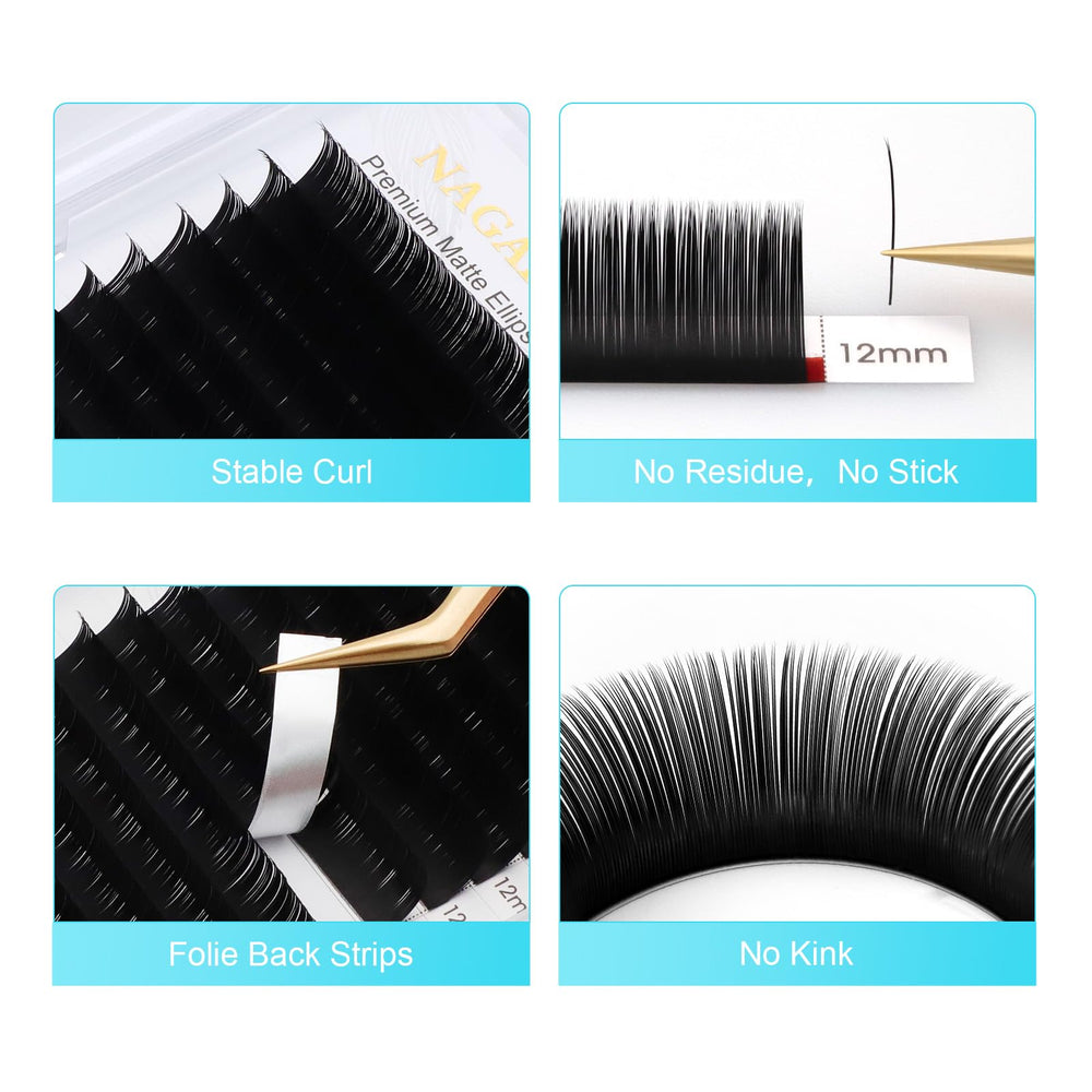 NAGARAKU flat root ellipse lashes offer strong adhesion with natural lashes.