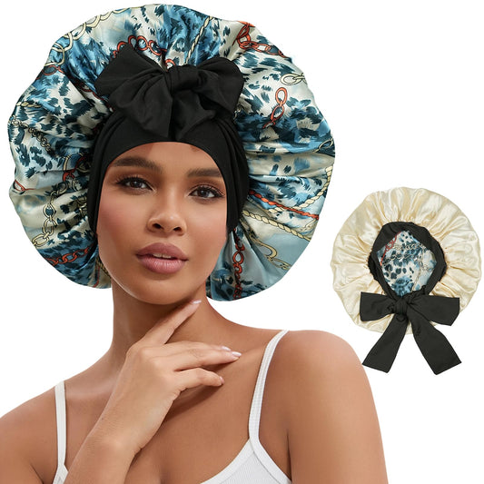 NAHOSY satin bonnet with reversible dual-layer design for versatile styling and hair protection.