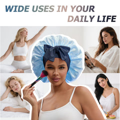 NAHOSY navy satin bonnet folded compactly for storage and gifting.