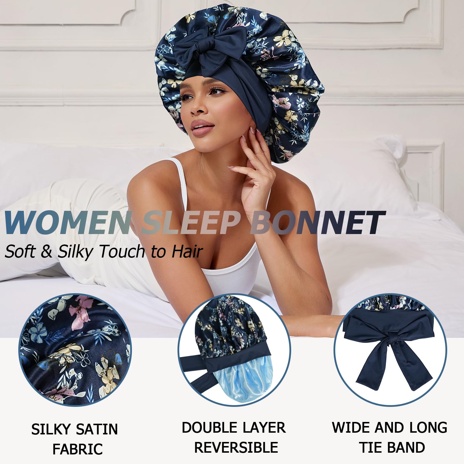 NAHOSY satin silk bonnet navy travel pack demonstrates compact, portable design.