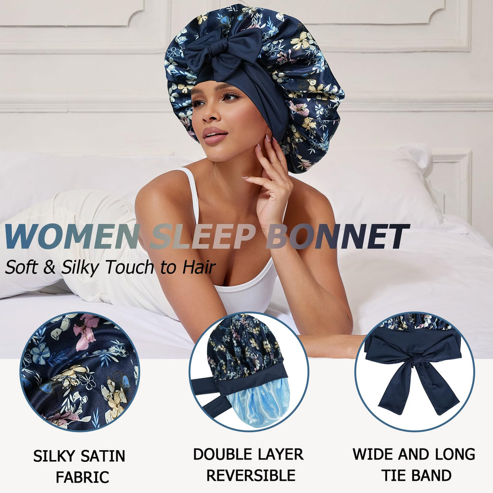 NAHOSY satin silk bonnet navy travel pack demonstrates compact, portable design.