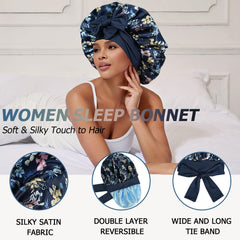 NAHOSY satin silk bonnet navy travel pack demonstrates compact, portable design.