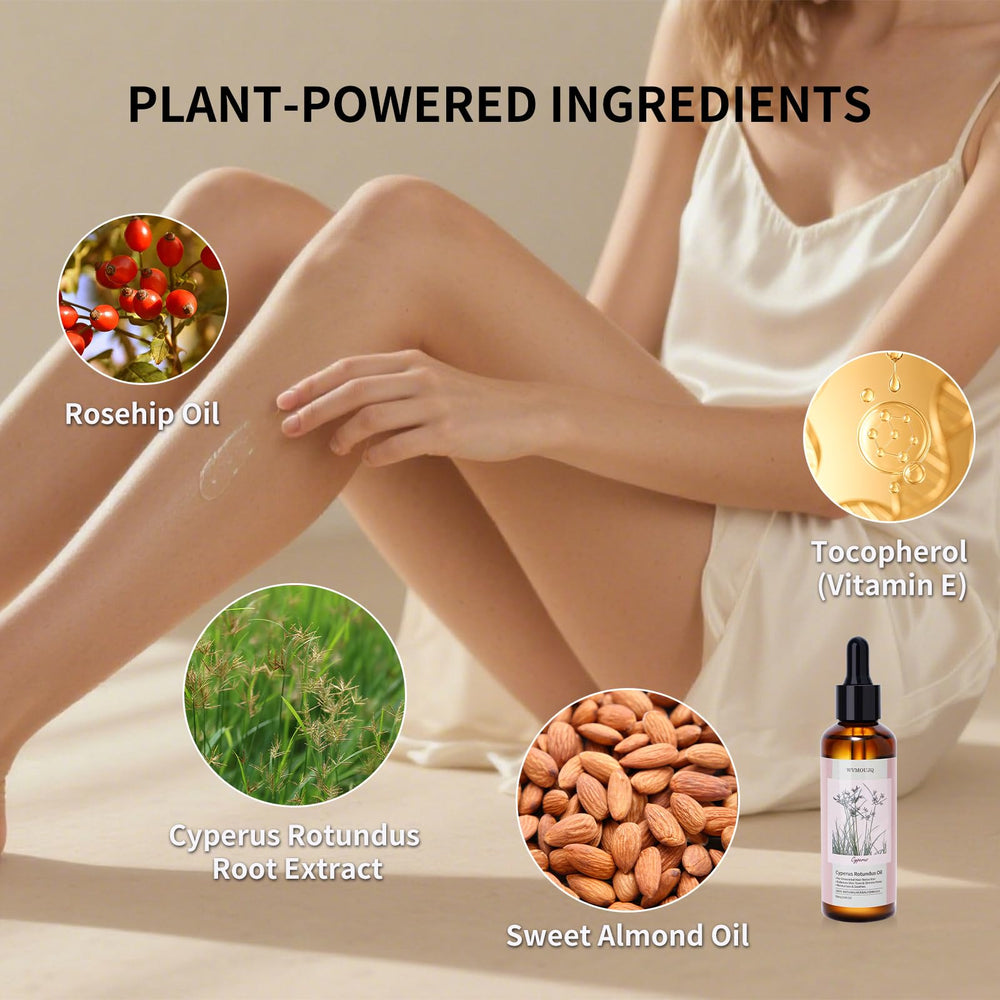 Post-application glow with NAIERT Cyperus Rotundus Oil suggests hydrated skin.