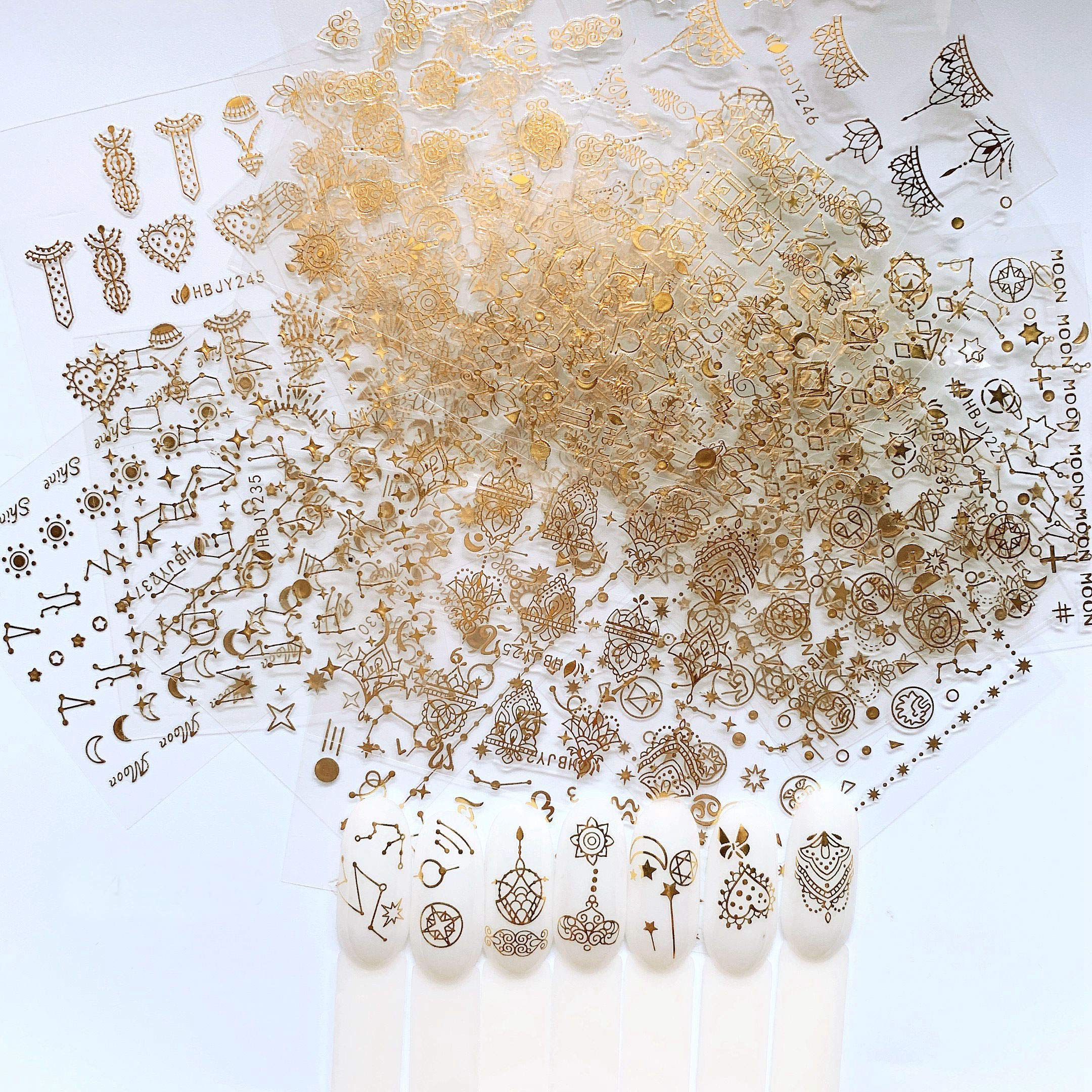 NAIL ANGEL gold flower designs for DIY manicure with shiny finish