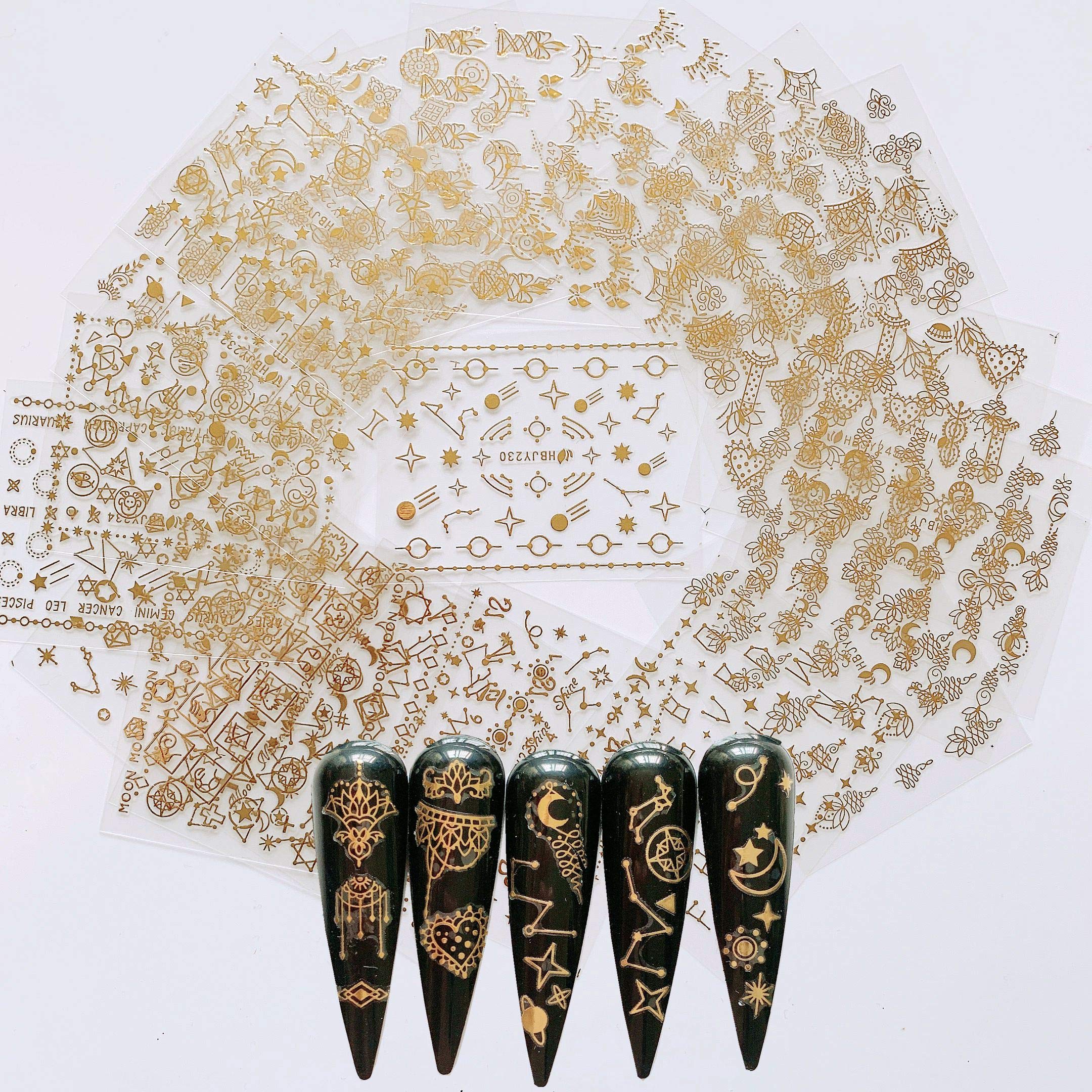 NAIL ANGEL gold moon and star stickers for quick, elegant nail art