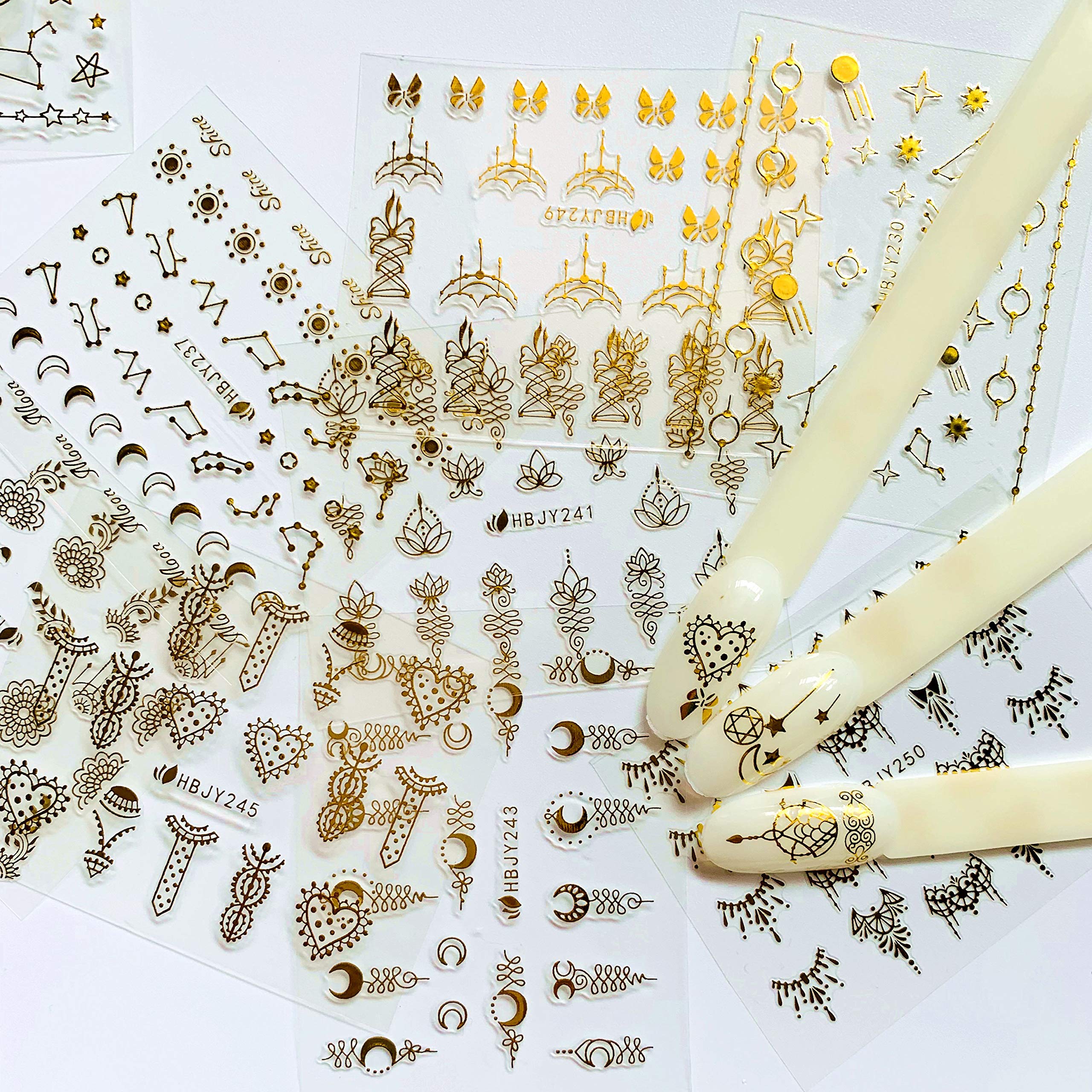 NAIL ANGEL gold universal flower stickers for toe and nail accents