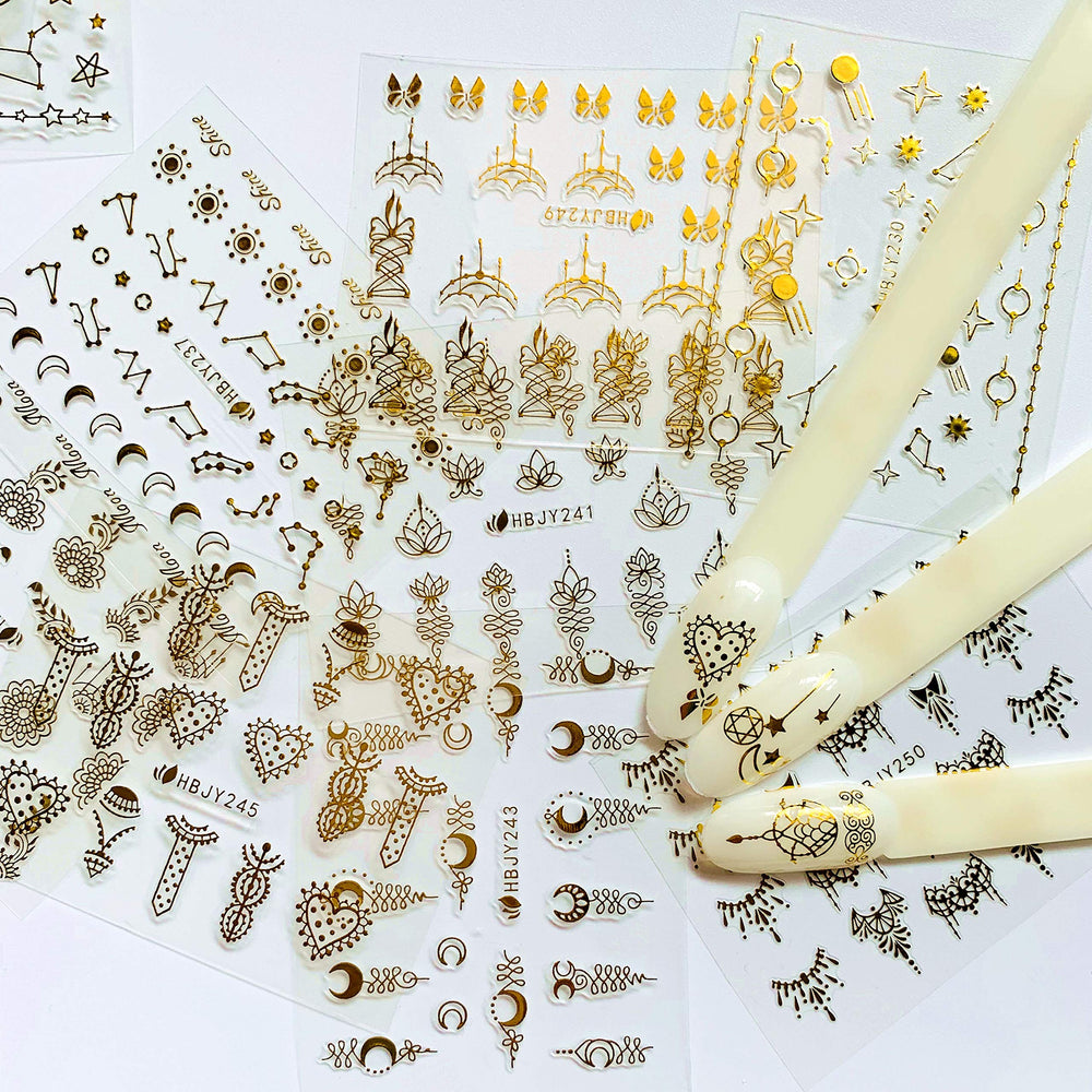 NAIL ANGEL gold universal flower stickers for toe and nail accents